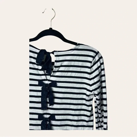 1208. J.crew LONG‎ SLEEVE TOP STRIPES WITH BOWS IN BACK SIZE XSMALL NAVY BLUE - Picture 7 of 9